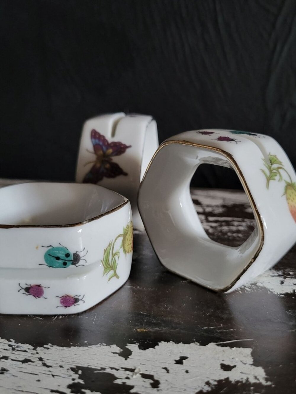 Ardalt Porcelain Napkin Ring/Place Card Holder Butterfly Ladybug Strawberry